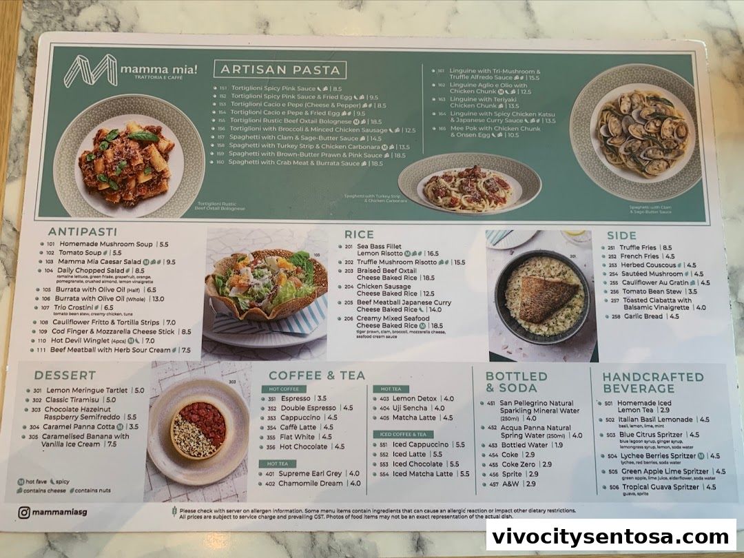 Menu page for Mamma Mia Trattoria E Caffè VivoCity