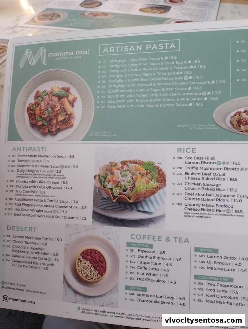 Menu page for Mamma Mia Trattoria E Caffè VivoCity