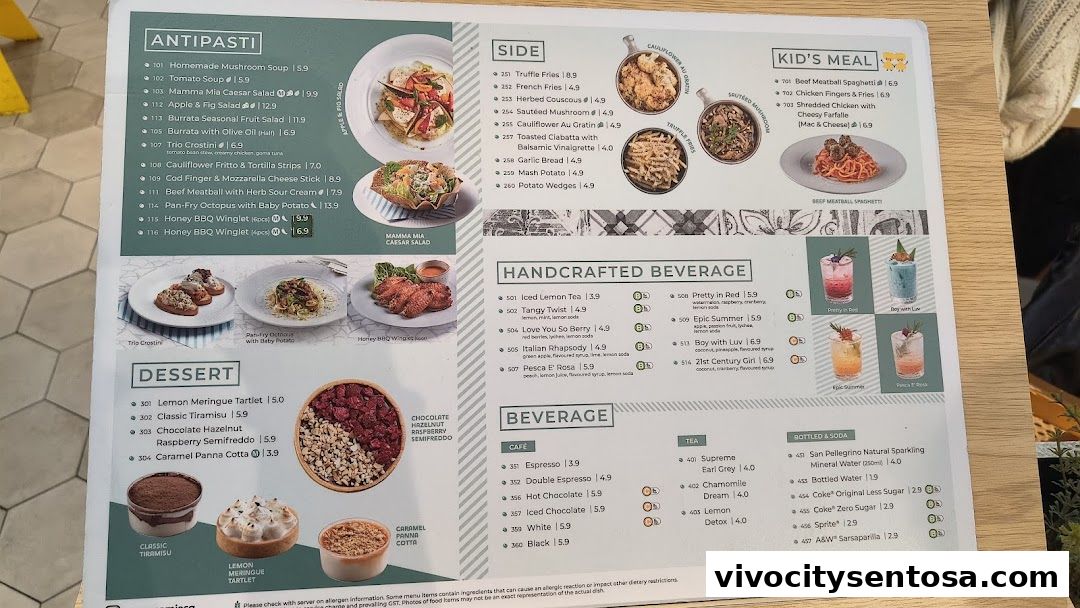 Menu page for Mamma Mia Trattoria E Caffè VivoCity