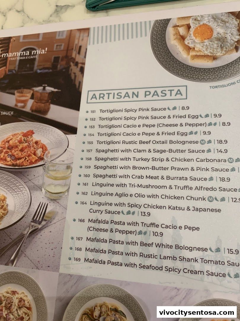 Menu page for Mamma Mia Trattoria E Caffè VivoCity