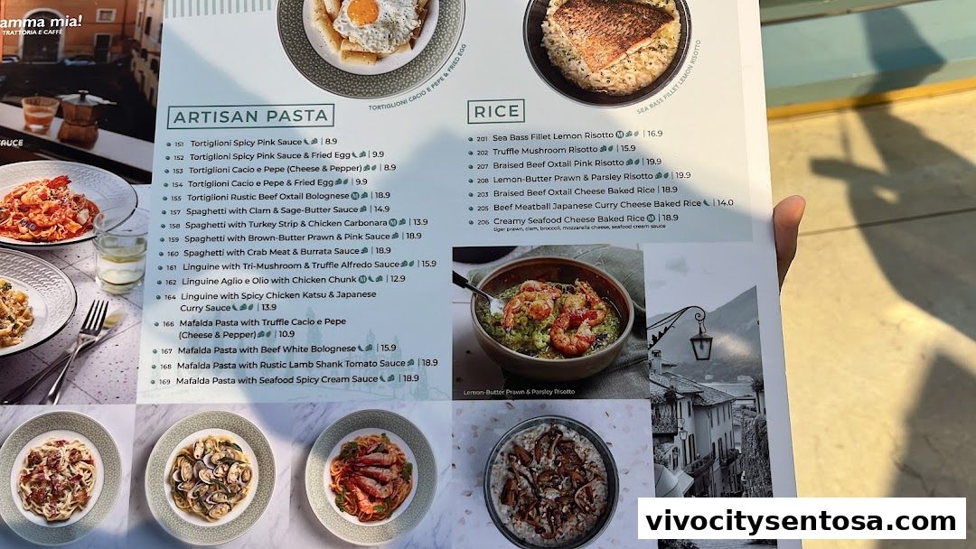 Menu page for Mamma Mia Trattoria E Caffè VivoCity