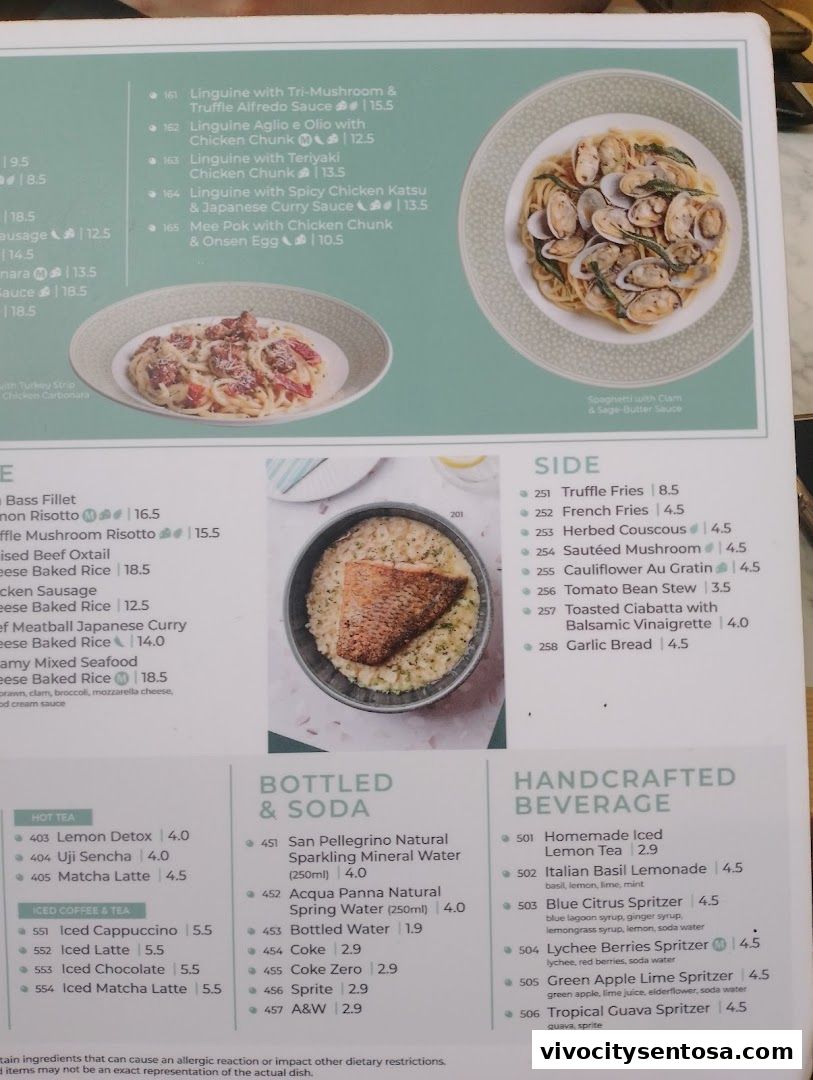 Menu page for Mamma Mia Trattoria E Caffè VivoCity