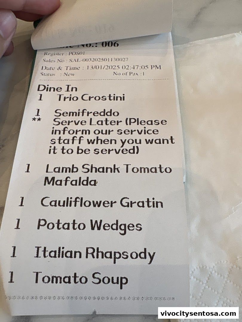 Menu page for Mamma Mia Trattoria E Caffè VivoCity