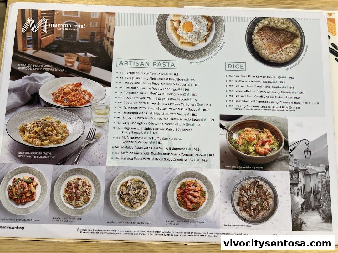 Menu page for Mamma Mia Trattoria E Caffè VivoCity