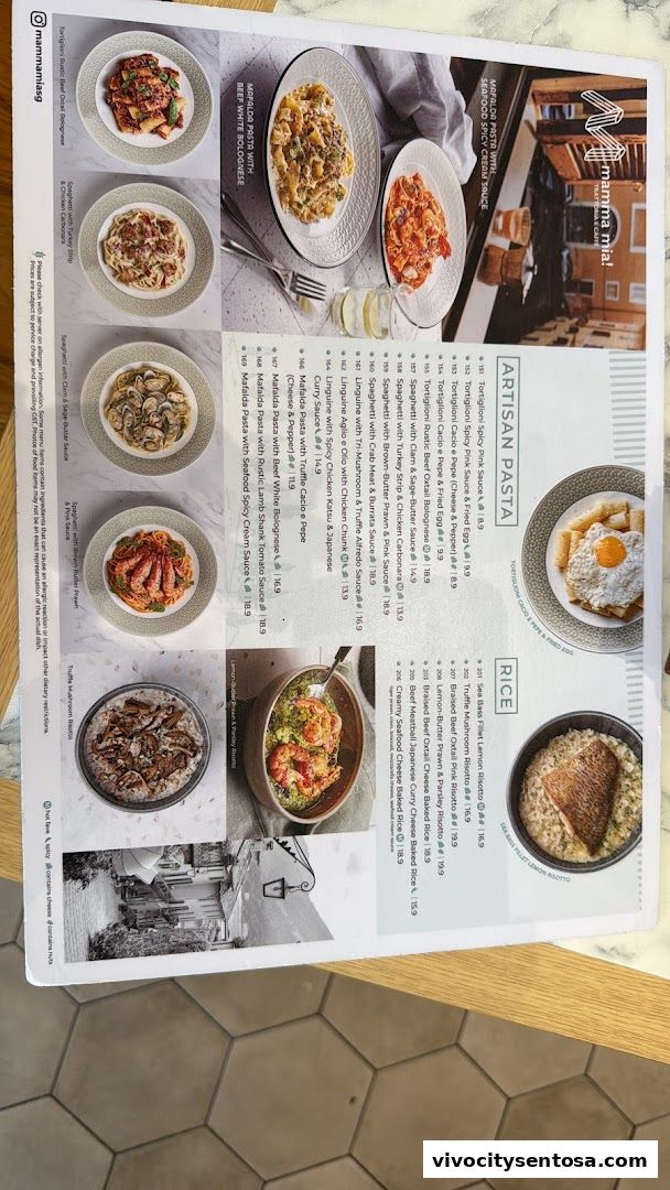 Menu page for Mamma Mia Trattoria E Caffè VivoCity