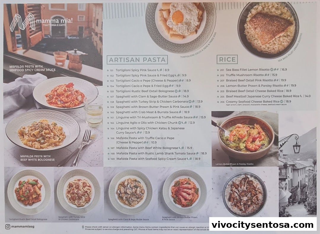Menu page for Mamma Mia Trattoria E Caffè VivoCity