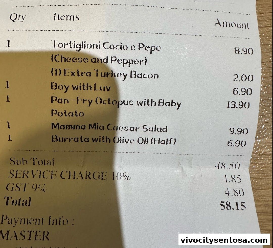 Menu page for Mamma Mia Trattoria E Caffè VivoCity
