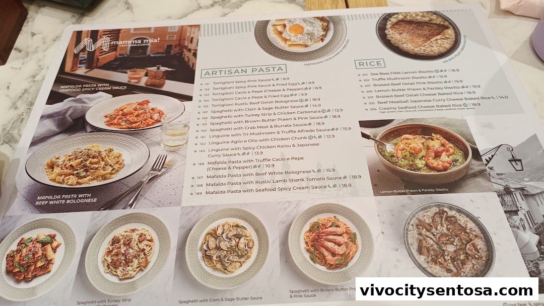 Menu page for Mamma Mia Trattoria E Caffè VivoCity
