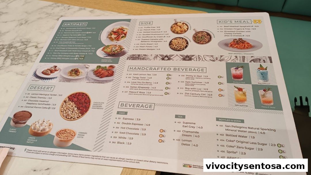 Menu page for Mamma Mia Trattoria E Caffè VivoCity