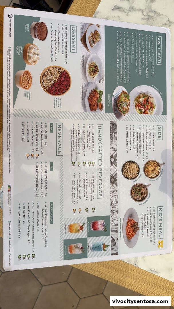 Menu page for Mamma Mia Trattoria E Caffè VivoCity