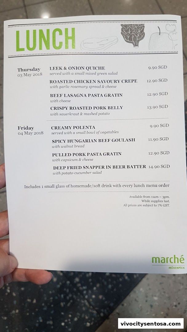 Menu page for Marché VivoCity