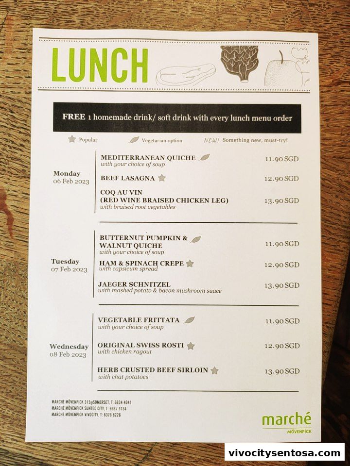 Menu page for Marché VivoCity