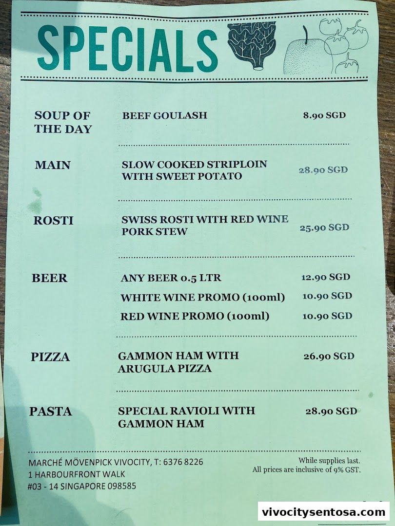 Menu page for Marché VivoCity