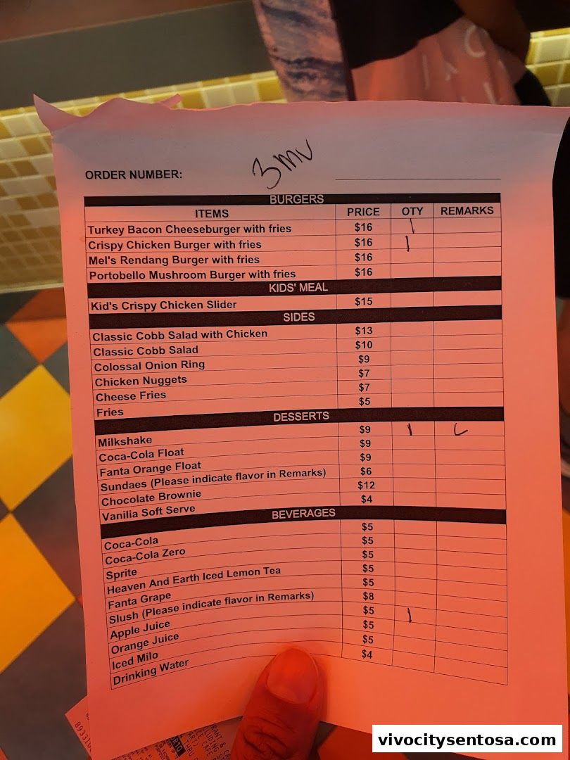 Menu page for Mels Drive-in