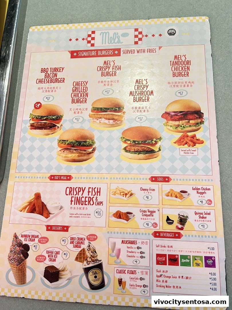 Menu page for Mels Drive-in