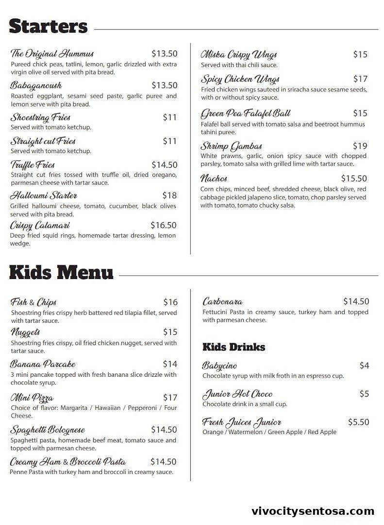 Menu page for Miska Cafe