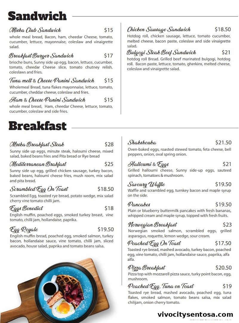 Menu page for Miska Cafe