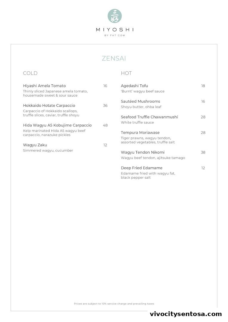 Menu page for MIYOSHI by Fat Cow - Teppan-Kaiseki  Sentosa