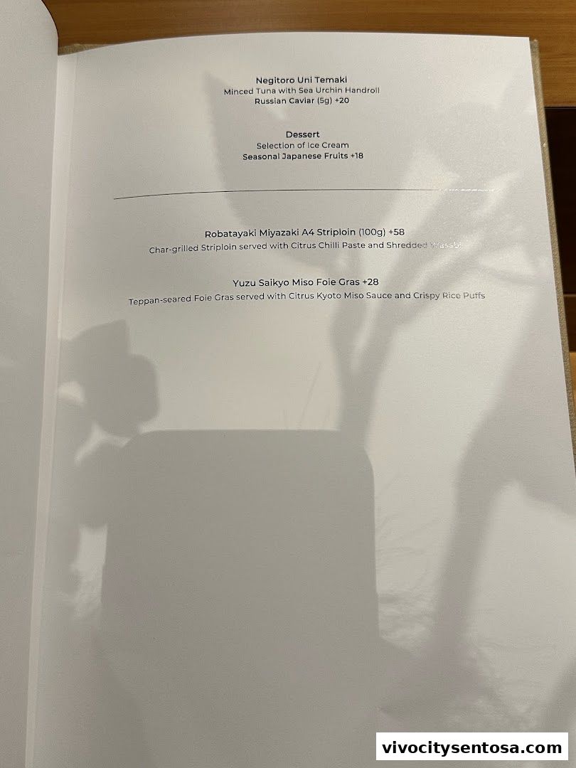 Menu page for MIYOSHI by Fat Cow - Teppan-Kaiseki  Sentosa