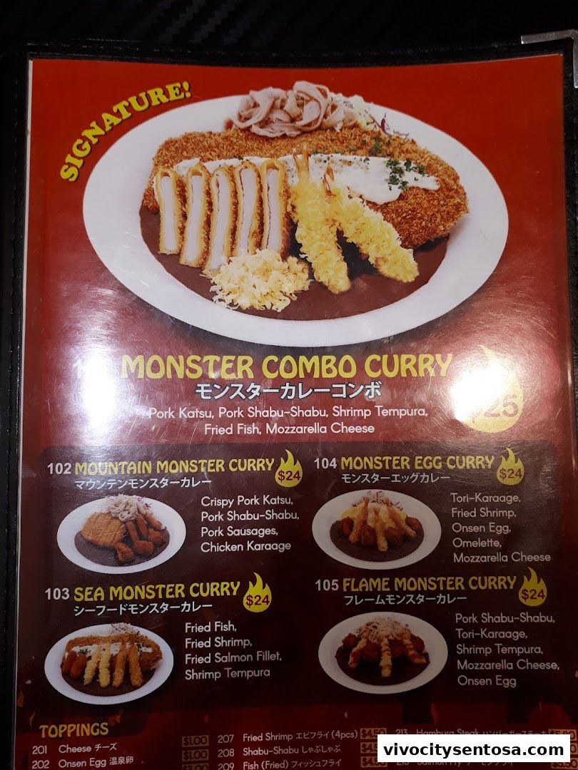 Menu page for Monster Curry - Vivo City