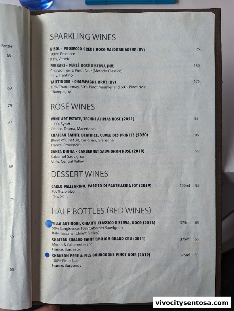 Menu page for Mykonos On The Bay