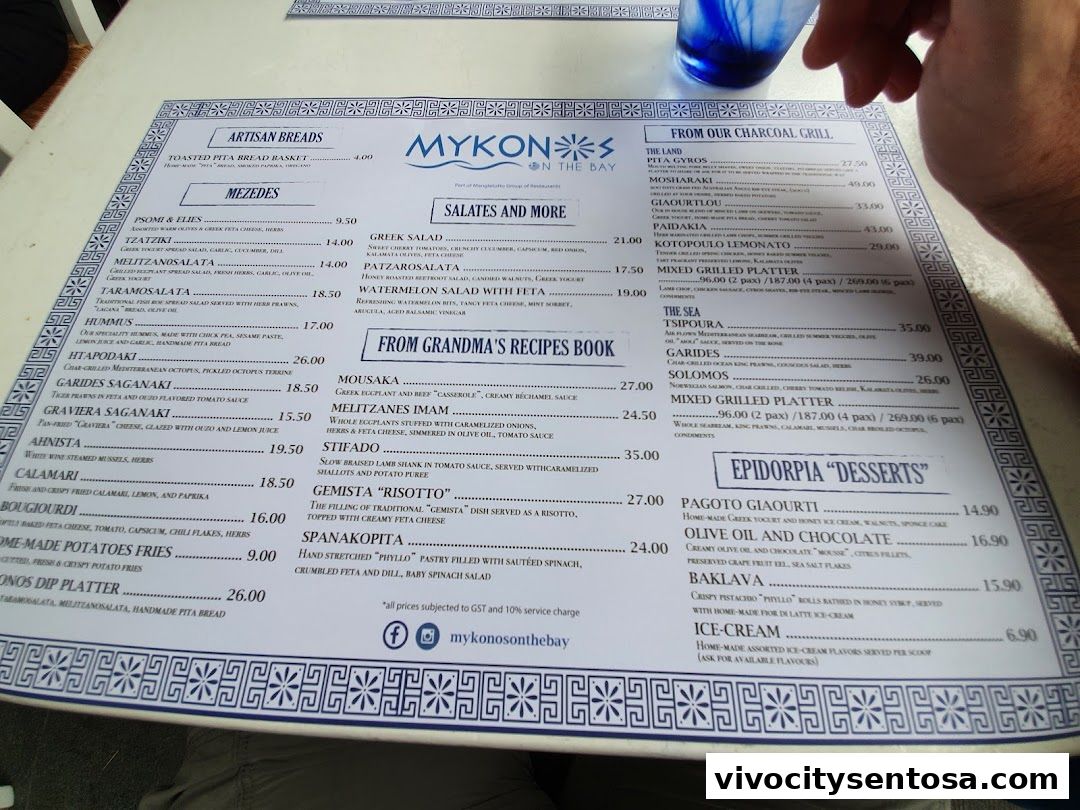Menu page for Mykonos On The Bay
