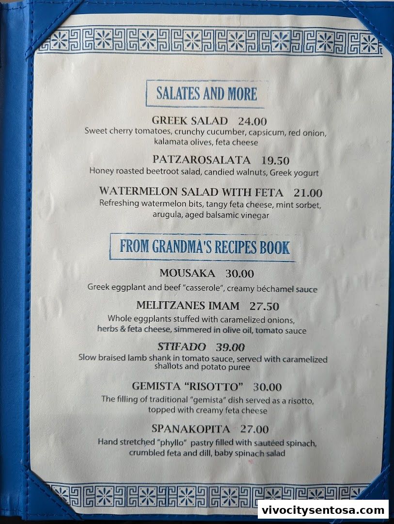 Menu page for Mykonos On The Bay