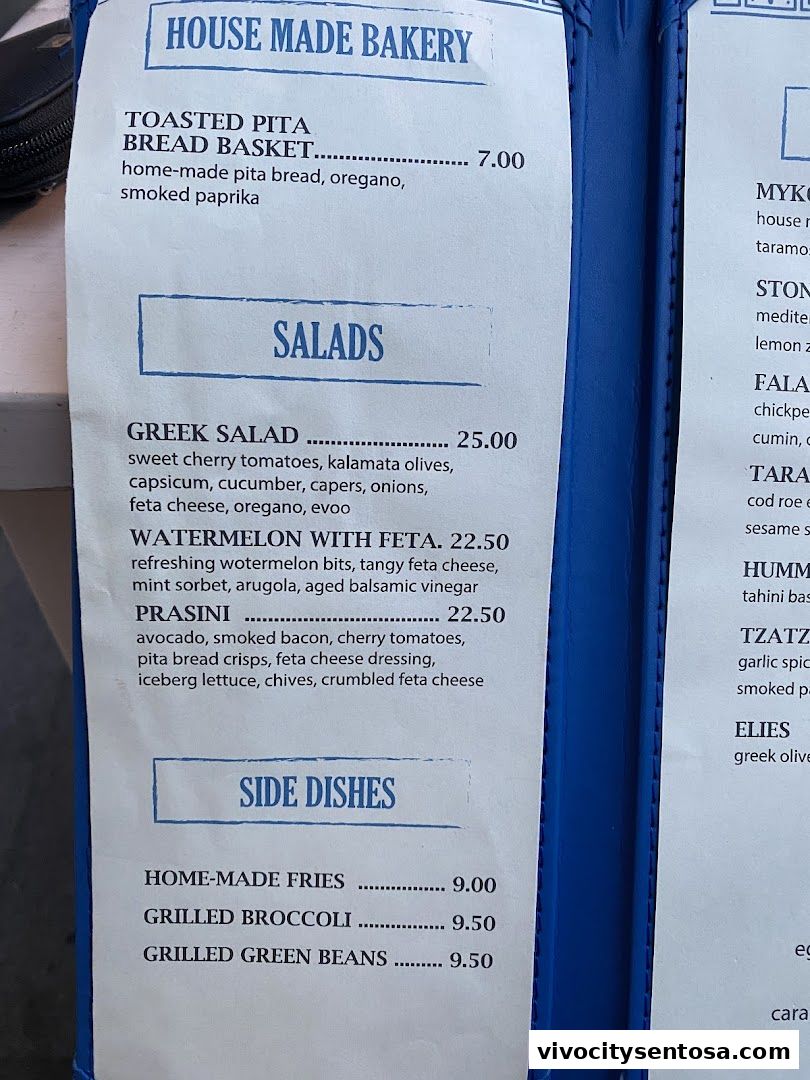 Menu page for Mykonos On The Bay