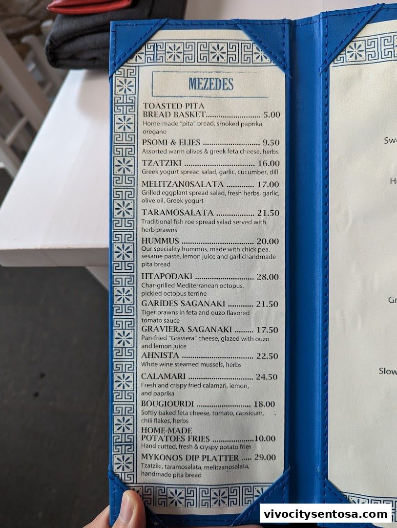 Menu page for Mykonos On The Bay