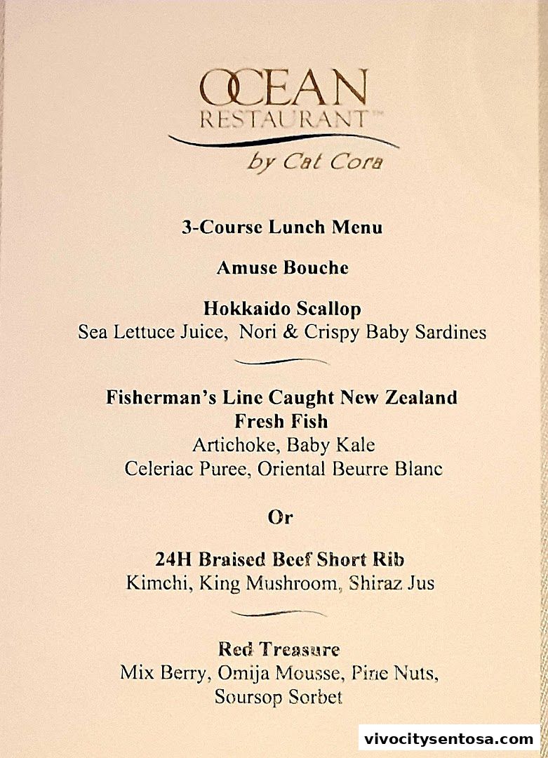 Menu page for OCEAN Restaurant