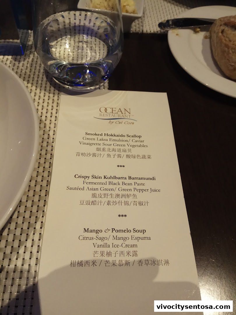 Menu page for OCEAN Restaurant