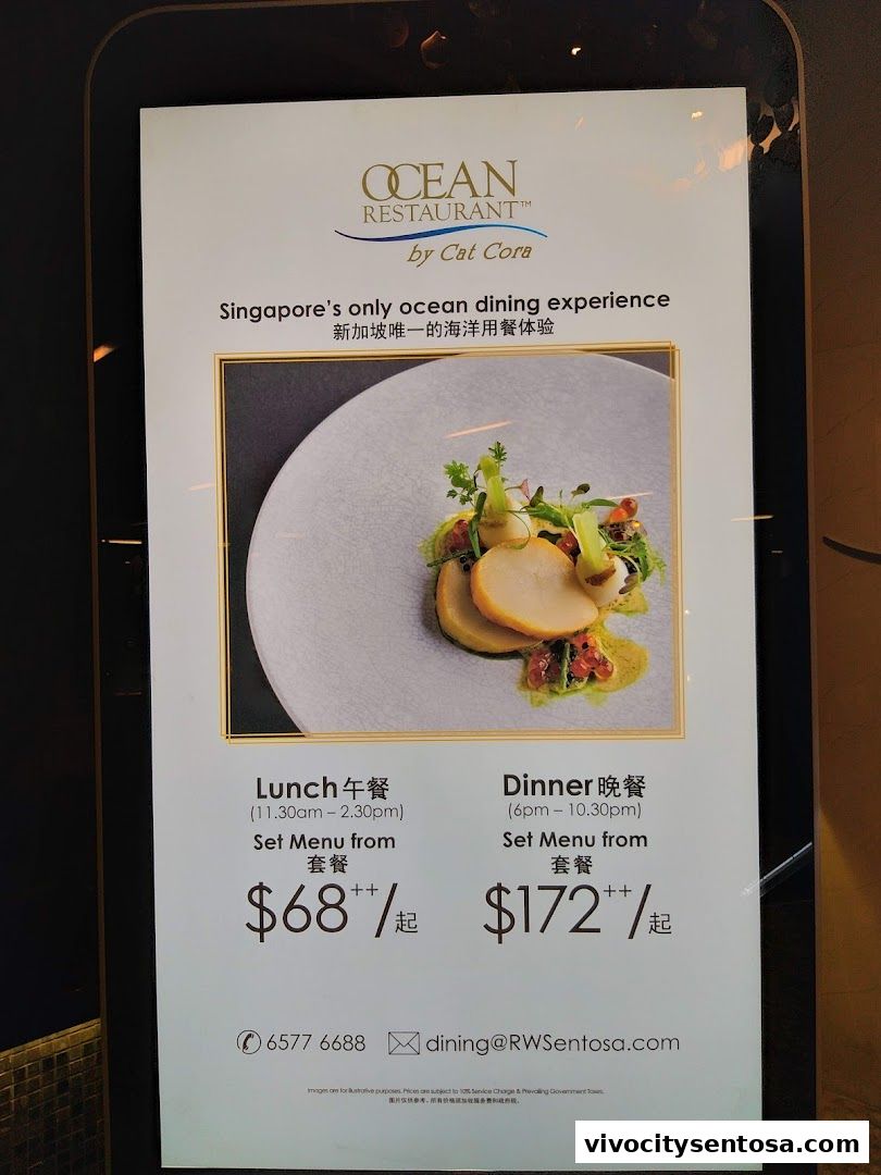 Menu page for OCEAN Restaurant