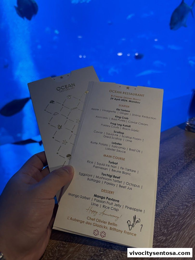 Menu page for OCEAN Restaurant