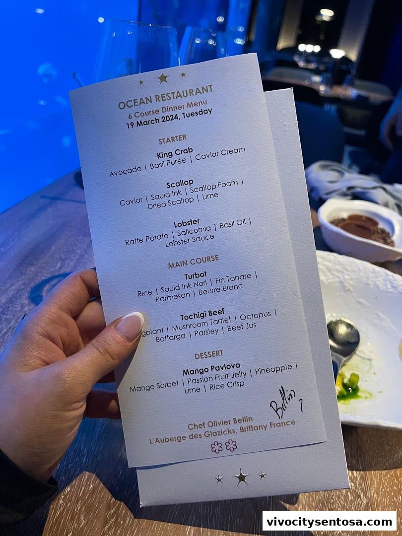 Menu page for OCEAN Restaurant