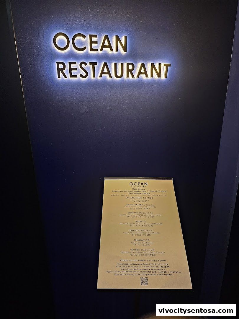 Menu page for OCEAN Restaurant