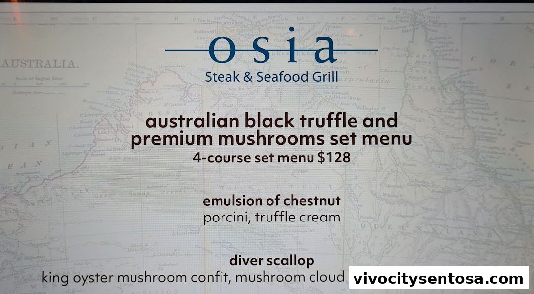 Menu page for Osia Steak and Seafood Grill