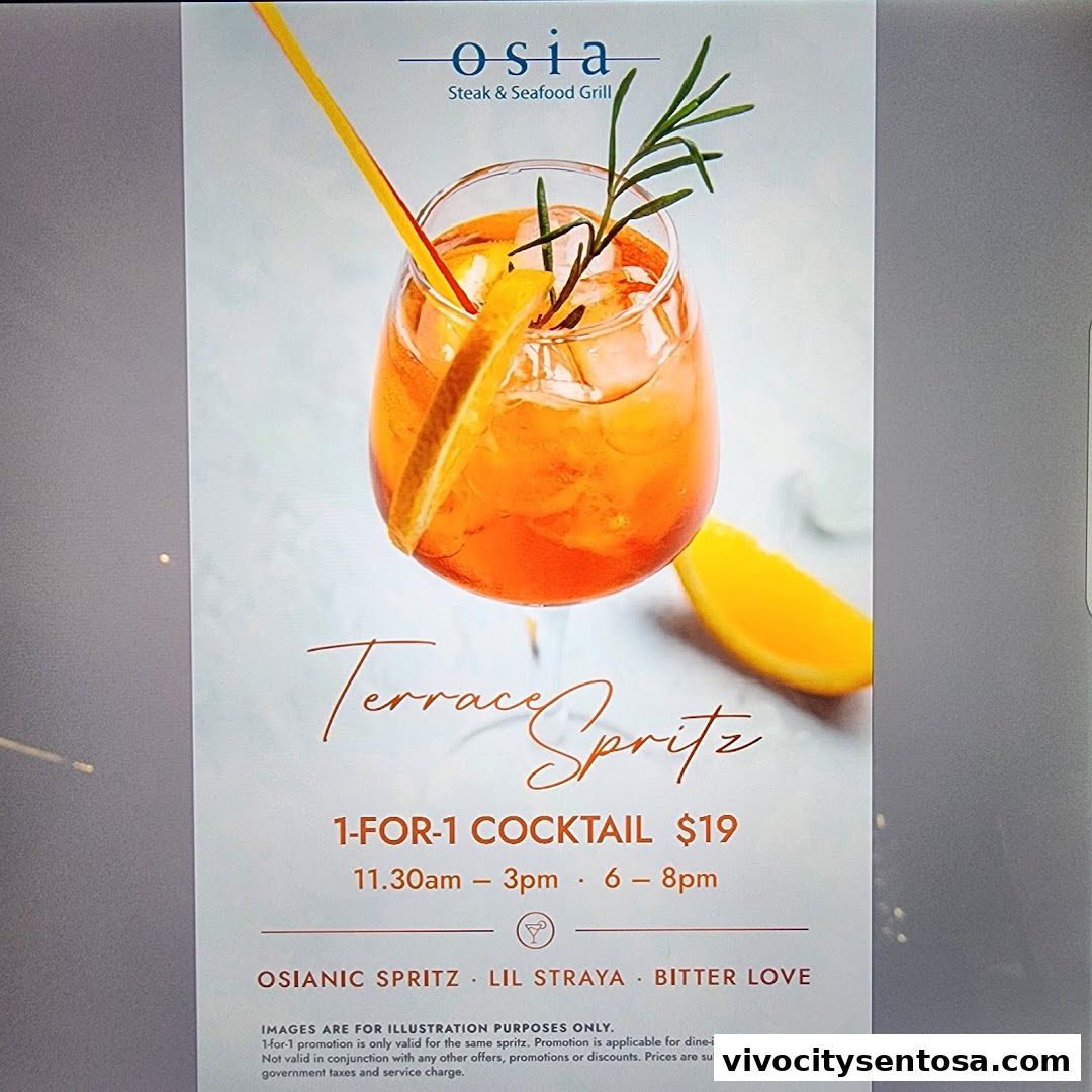 Menu page for Osia Steak and Seafood Grill