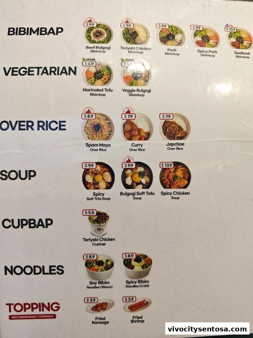 Menu page for Paiks Bibim  Vivo City