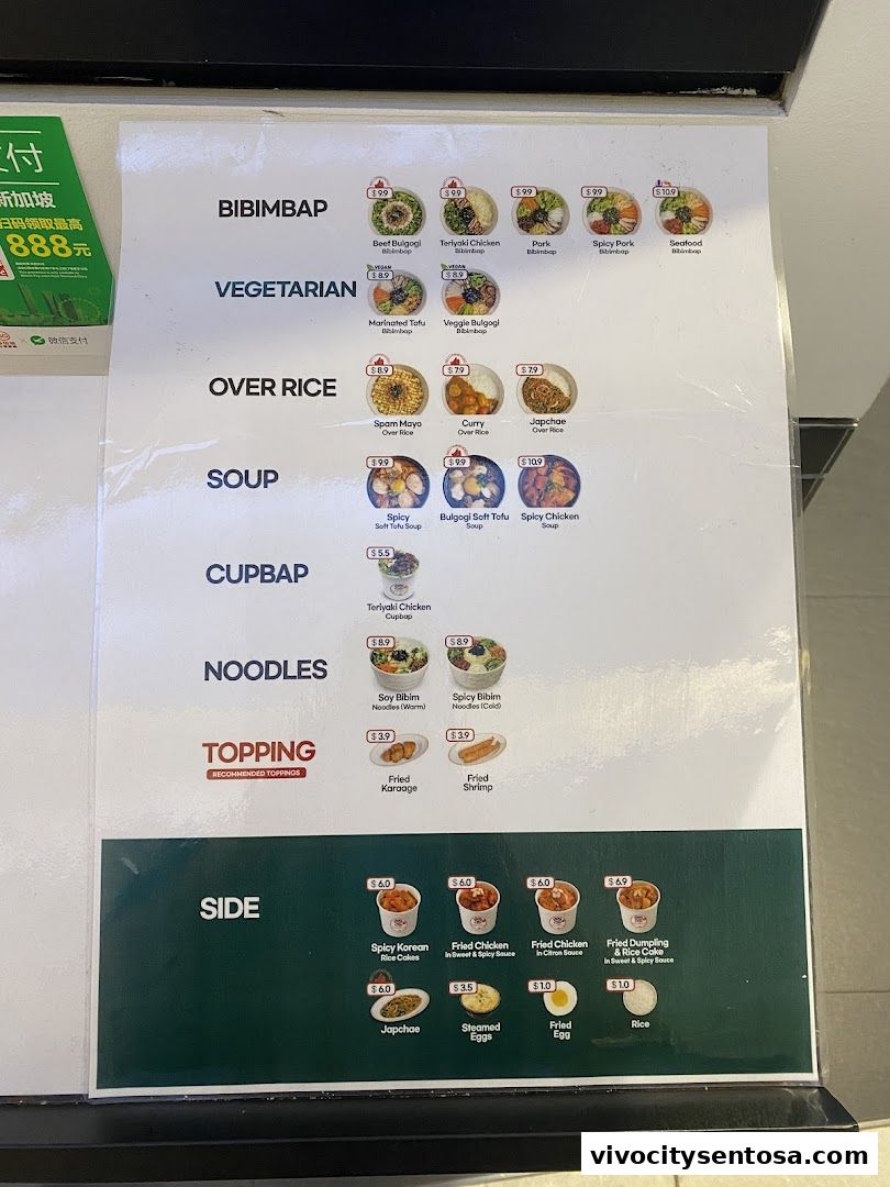 Menu page for Paiks Bibim  Vivo City