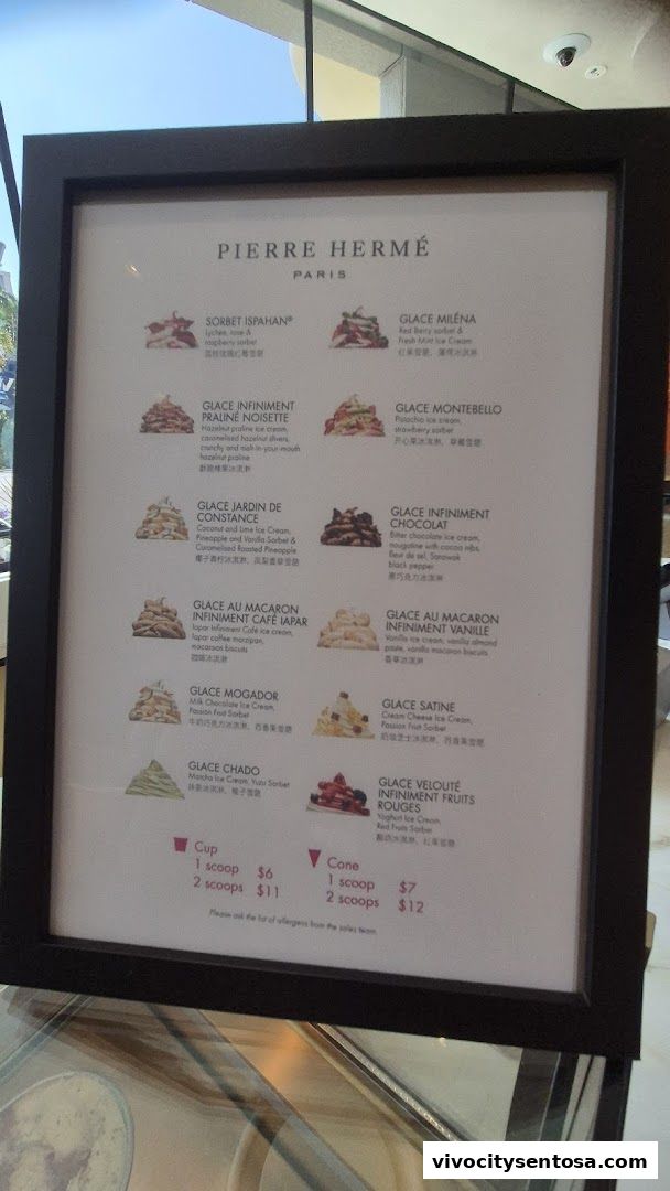 Menu page for Pierre Hermé Paris Singapore