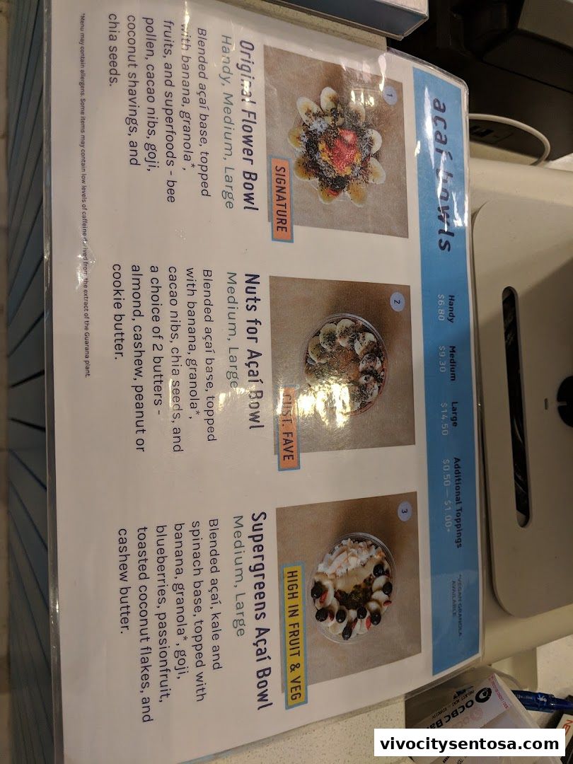 Menu page for Project Açaí VivoCity