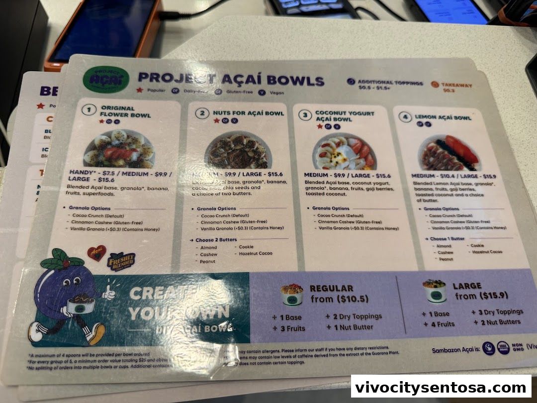 Menu page for Project Açaí VivoCity