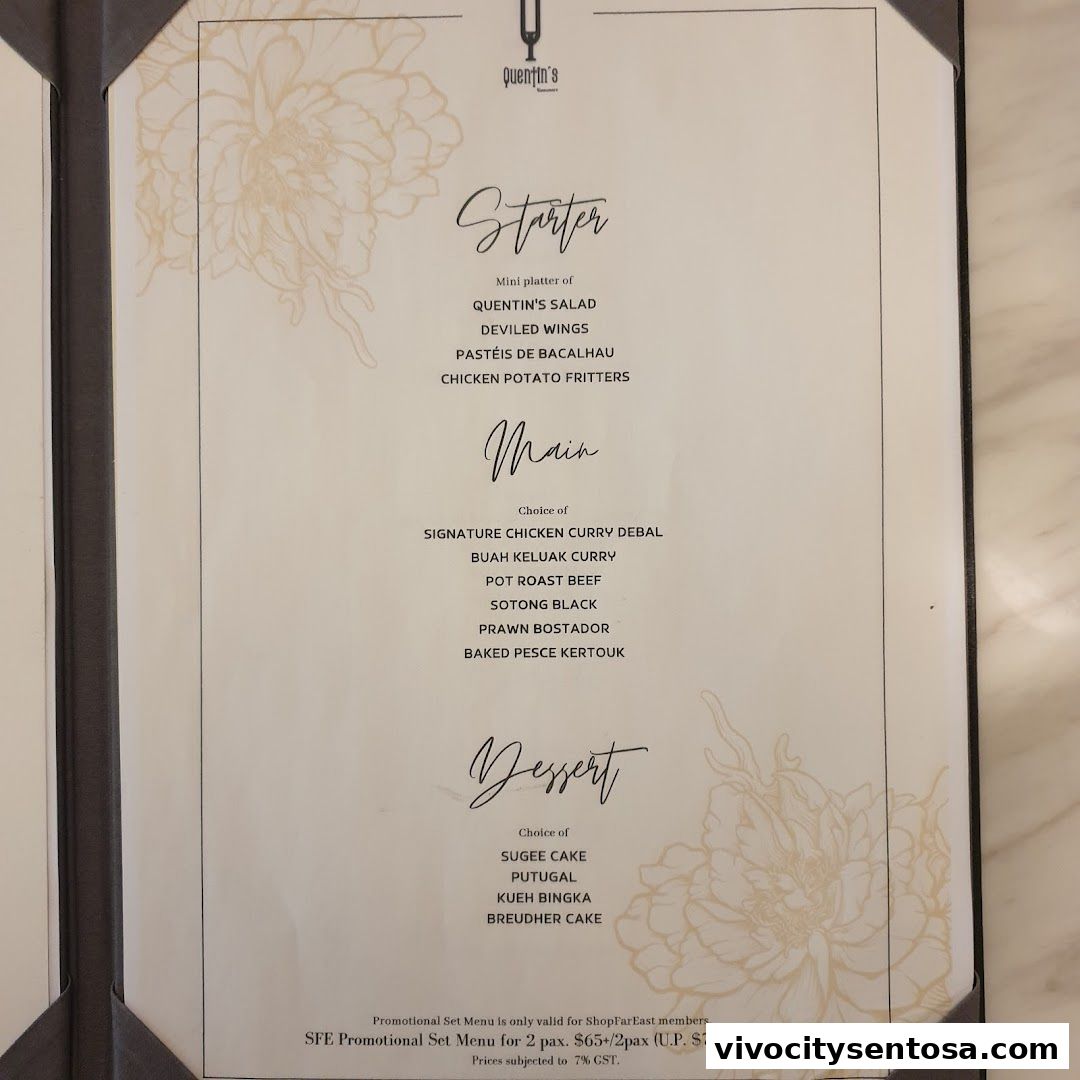 Menu page for Quentins Bar and Restaurant