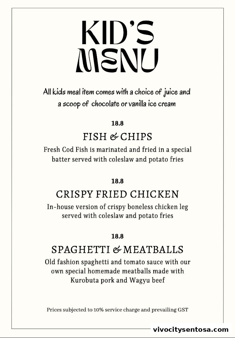 Menu page for Quentins Bar and Restaurant