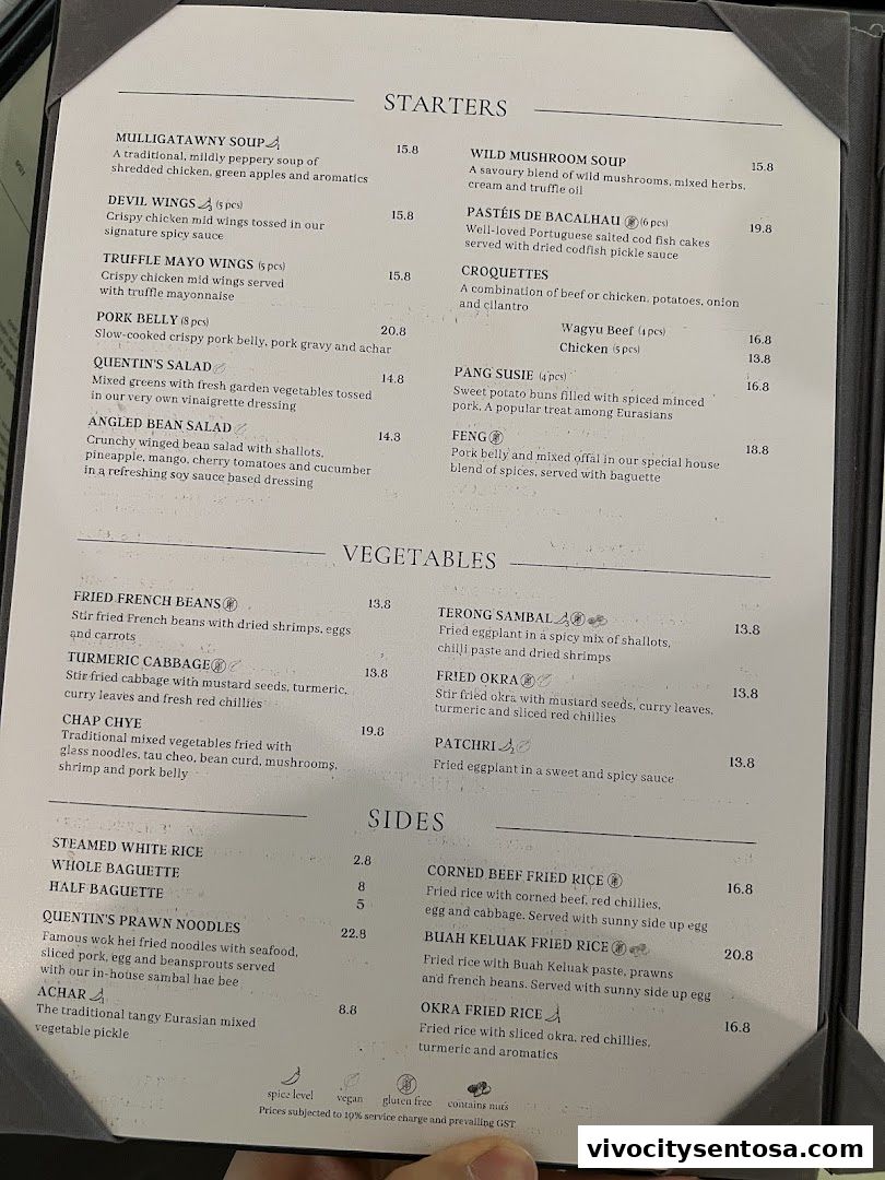 Menu page for Quentins Bar and Restaurant