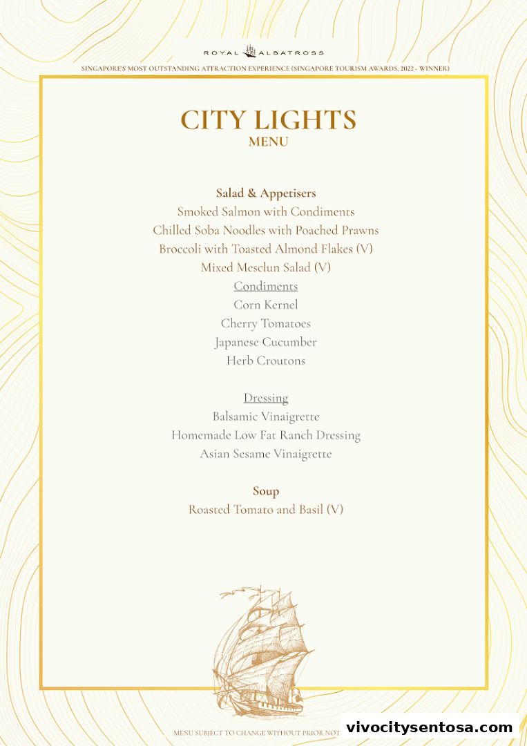 Menu page for Royal Albatross - Luxury Tall Ship
