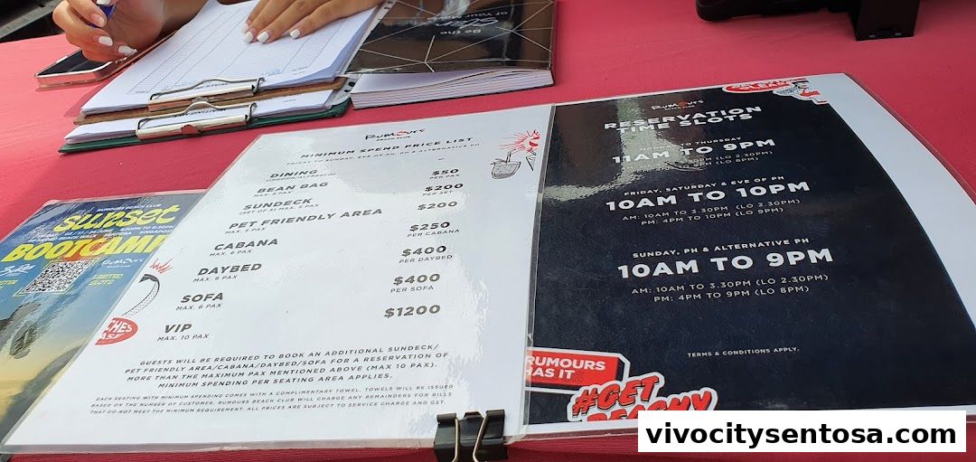 Menu page for Rumours Beach Club