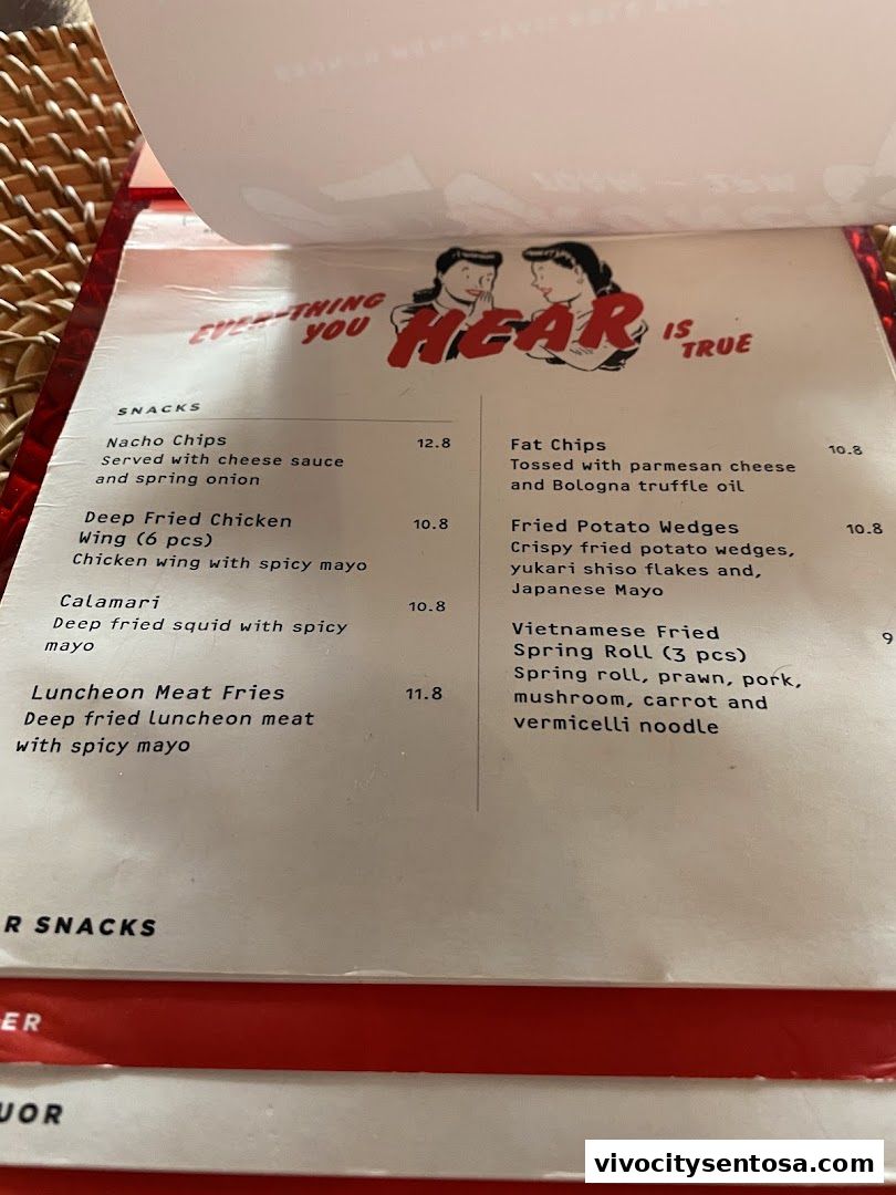 Menu page for Rumours Beach Club