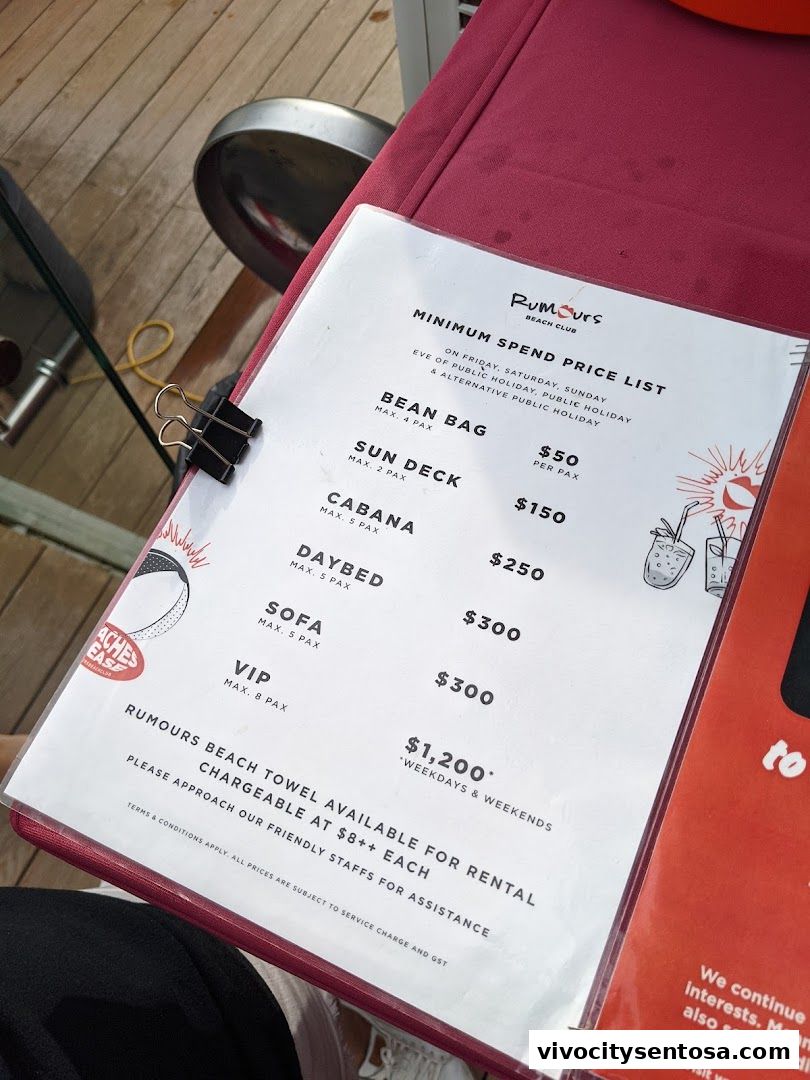 Menu page for Rumours Beach Club