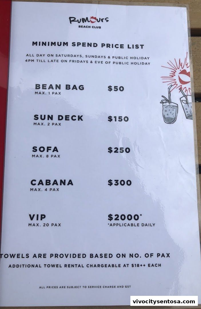 Menu page for Rumours Beach Club
